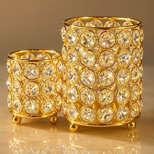 ✨ Gold Crystal Cylinder Candle Holder Set of 2 –NEW ✨